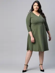 DOROTHY PERKINS Curve Women Olive Green Solid Wrap Dress