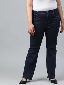 DOROTHY PERKINS Curve Women Navy Blue Mid-Rise Clean Look Stretchable Bootcut Jeans