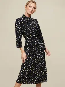 DOROTHY PERKINS Women Black & Yellow Floral Print Shirt Dress