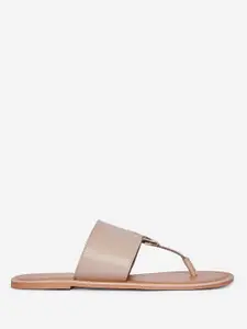 DOROTHY PERKINS Women Beige Solid Leather T-Strap Flats