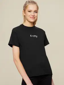 DOROTHY PERKINS Women Black Pure Cotton Solid Round Neck Pure Cotton T-shirt