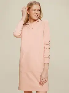 DOROTHY PERKINS Women Peach-Coloured Solid Hooded Jumper Dress