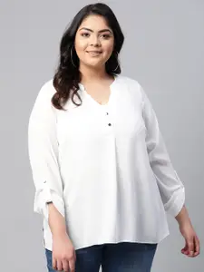 DOROTHY PERKINS White Curve Mandarin Collar Roll-Up Sleeves Shirt Style Top