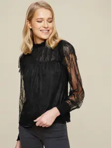 DOROTHY PERKINS Black High Neck Lace Top