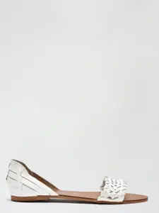 DOROTHY PERKINS Women White Leather Basketweave Wide Fit Open Toe Flats