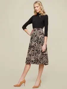 DOROTHY PERKINS Women Black & Beige Animal Print A-Line Dress