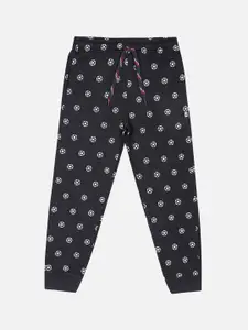 PROTEENS Boys Grey Melange & White Printed Antiviral & Antibacterial Protected Straight-Fit Joggers