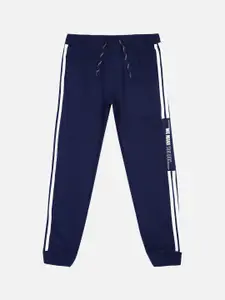 PROTEENS Boys Navy Blue & White Solid Antiviral & Antibacterial Slim-Fit Joggers