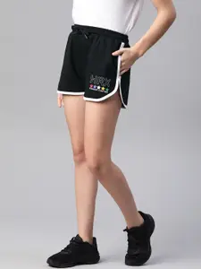 HRX By Hrithik Roshan Women Black Solid Regular Fit High-Rise Bio-Wash Lifestyle Shorts