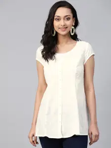 Fabindia Off-White Solid Pure Cotton A-Line Top
