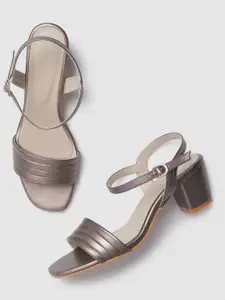 Marc Loire Women Gunmetal-Toned Solid Open Toes Block Heels