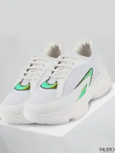 FAUSTO Women White & Green Running Shoes