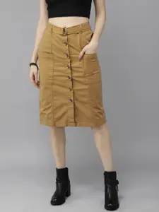 Roadster Brown Straight Fit Button Down Sustainable Skirt