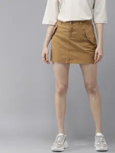 Roadster Brown Mini Stretchable A-Line Sustainable Skirt
