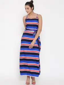 Tokyo Talkies Women Blue Striped Maxi Dress