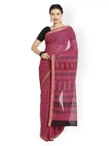 Kalakari India Pink Bagh Handblock Print Handcrafted Cotton Sustainable Saree