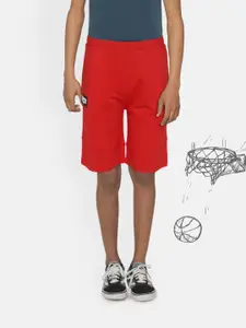 HRX By Hrithik Roshan U-17 Boys High Risk Red Solid Oversized Bio-Wash Lifestyle Shorts
