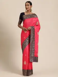 LADUSAA Pink & Gold-Toned Embroidered Saree