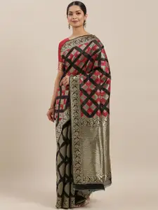 Mitera Black & Maroon Woven Design Kanjeevaram Half & Half Celebrity Saree