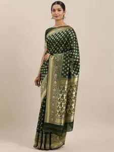 Mitera Green & Gold-Coloured Woven Design Banarasi Celebrity Saree
