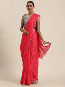 Saree mall Pink Striped Pure Georgette Saree