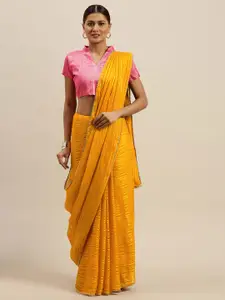 Saree mall Mustard Georgette Striped Mysore Silk Saree