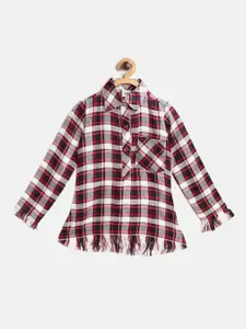 luyk Red & White Checked Fringed Shirt Style Top
