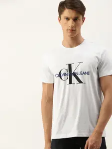 Calvin Klein Jeans Men White Printed Round Neck Pure Cotton T-shirt