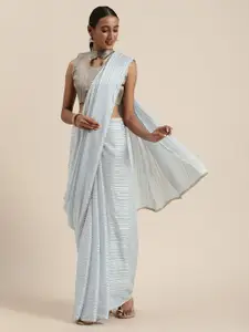 Saree mall Blue Striped Pure Georgette Saree