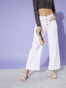 The Roadster Life Co. Women White Wide Leg Stretchable Jeans