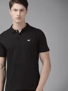 Wildcraft Men Black Printed Polo Collar Pure Cotton T-shirt