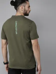 Wildcraft Men Olive Green Back Printed Off Active 11 Pure Cotton Polo Collar Pure Cotton T-shirt