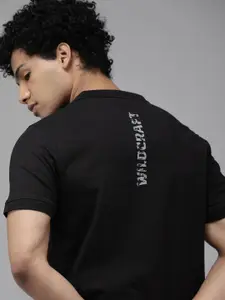 Wildcraft Men Solid Black Brand Logo Polo Collar Slim Fit T-shirt