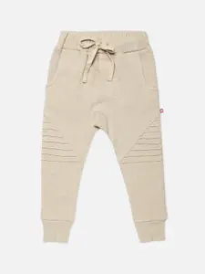 Nino Bambino Boys Beige Solid Slim-Fit Sustainable Joggers