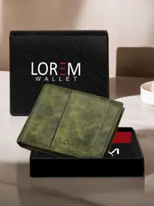 LOREM Men Green Printed Two Fold Wallet