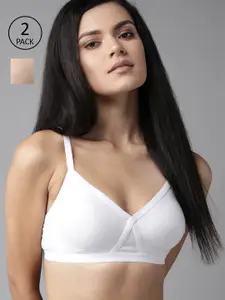 Roadster Beige & White Solid Non-Wired Non Padded T-shirt Bra RDST-BRA-CRS-01