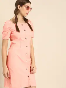 Athena Peppy Pink Puff Sleeves Sheath Dress