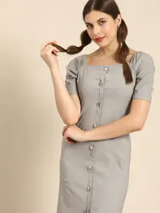 Athena Trendsetting Grey Chambray Sheath Dress