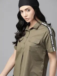 Roadster X Discovery Adventures Women Olive Green Opaque Casual Shirt