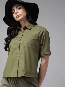 Roadster  X Discovery Adventure Women Olive Green Opaque Casual Shirt