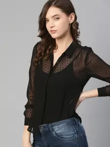 Roadster Women Black Sheer Casual Shirt