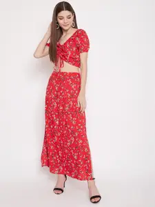 Berrylush Women Red & White Floral Printed Co-ordinate Sets Dress