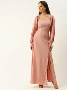 Berrylush Women Pink Solid Maxi Dress with High Slit Detail