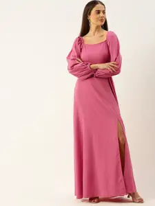 Berrylush Women Pink Solid Maxi Dress with High Slit Detail