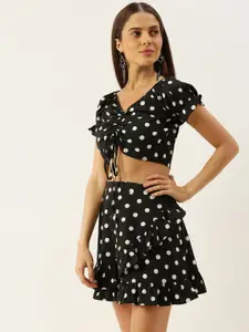 Berrylush Women Black & White Polka Dot Printed Co-ordinate Sets Dress
