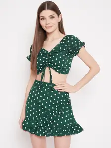 Berrylush Women Green Polka Dot Printed Co-ordinate Sets Dress