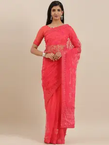 Mitera Pink Embroidered Net Saree