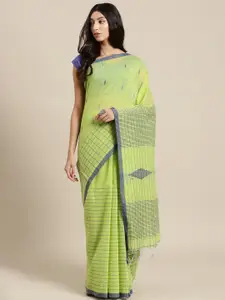 Kalakari India Green & Navy Blue Silk Cotton Woven Design Ikat Saree
