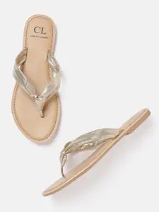 Carlton London Women Gold-Toned Solid Open Toe Flats