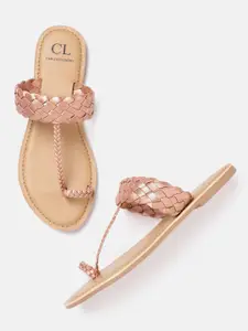 Carlton London Women Rose Gold-Toned Basketweave One Toe Flats